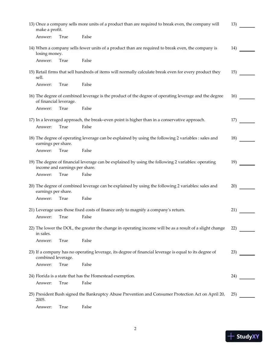 Entrepreneurial Finance, 6th Edition Test Bank, page 26