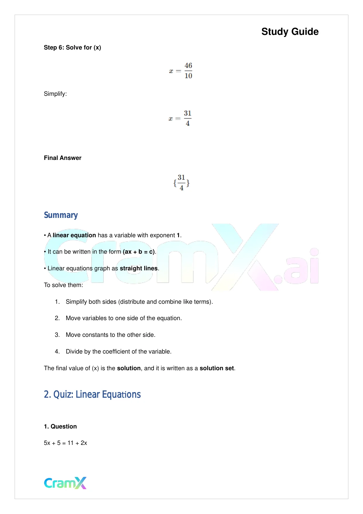 Algebra II - Linear Sentences in One Variable - Page 5 preview image