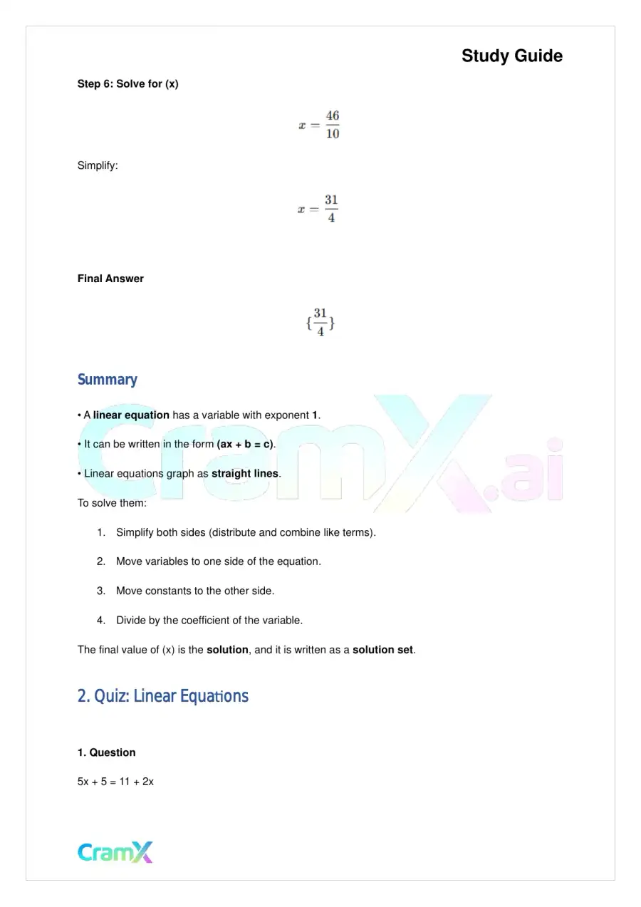 Algebra II - Linear Sentences in One Variable, page 5