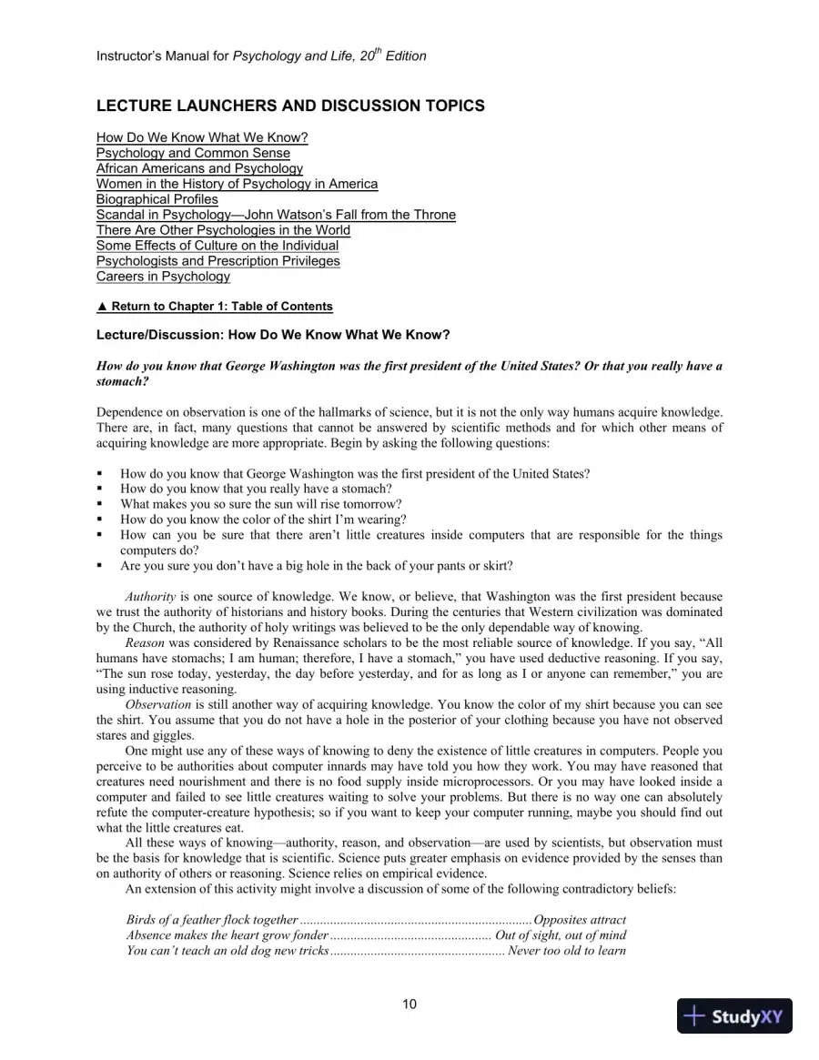 Lecture Notes For Psychology And Life, 20th Edition, page 11