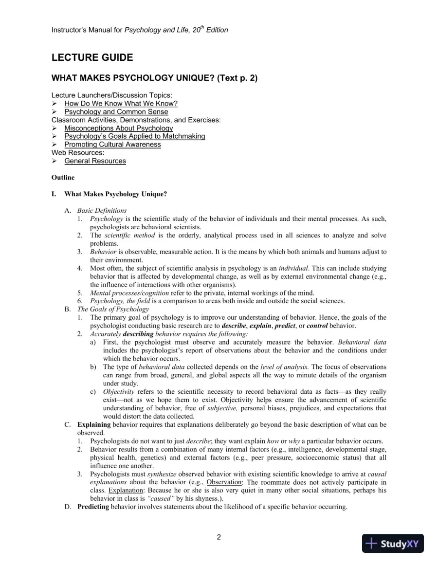 Lecture Notes For Psychology And Life, 20th Edition, page 3
