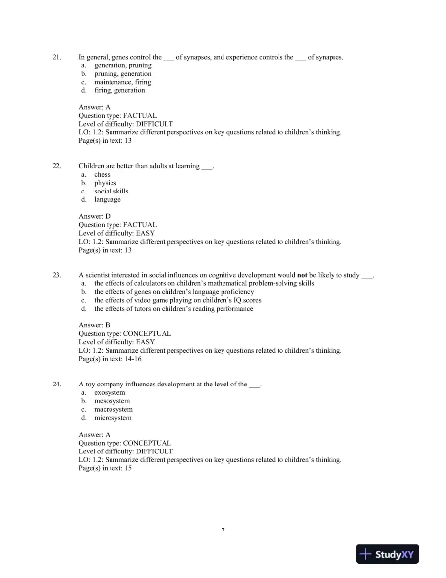 Test Bank for Childrens Thinking: What Develops? , 1st Edition, page 10