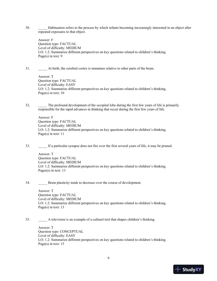 Test Bank for Childrens Thinking: What Develops? , 1st Edition, page 12