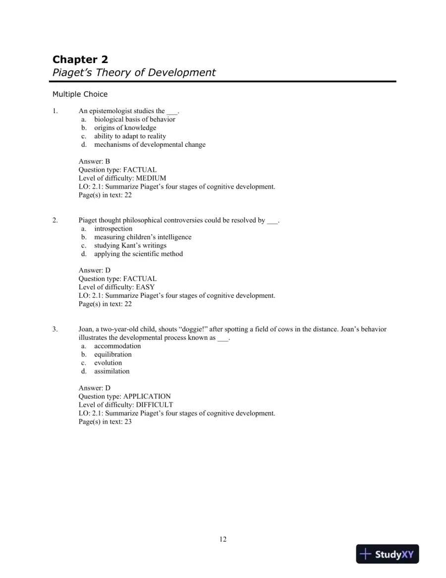 Test Bank for Childrens Thinking: What Develops? , 1st Edition, page 15