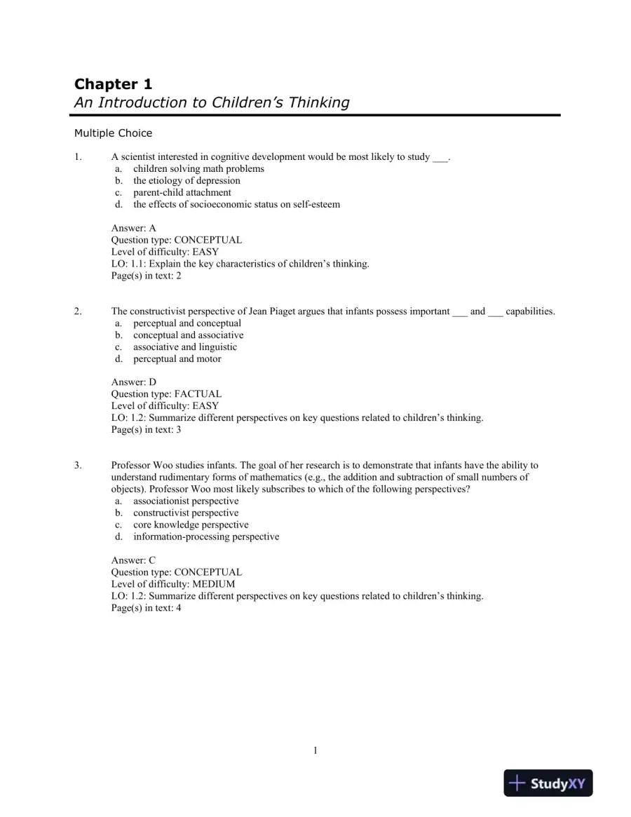 Test Bank for Childrens Thinking: What Develops? , 1st Edition, page 4