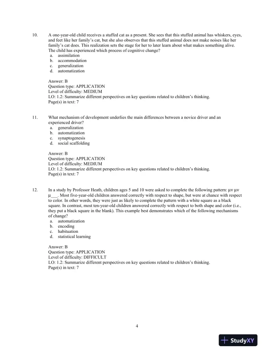Test Bank for Childrens Thinking: What Develops? , 1st Edition, page 7