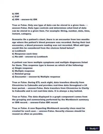 2023-2024 COG170 Cogito Epic Training Fundamentals Practice Exam with Answers (198 Solved Questions) - Page 11 preview image