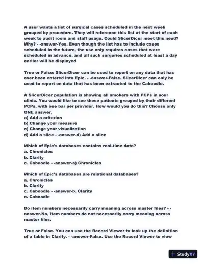 2023-2024 COG170 Cogito Epic Training Fundamentals Practice Exam with Answers (198 Solved Questions) - Page 6 preview image