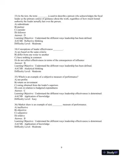 Test Bank for Leadership in Organizations, 9th Edition - Page 10 preview image