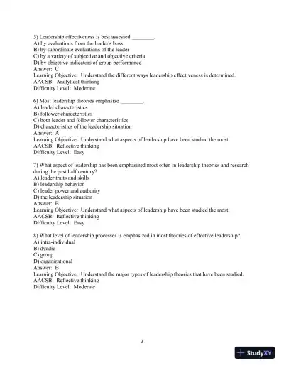 Test Bank for Leadership in Organizations, 9th Edition - Page 3 preview image