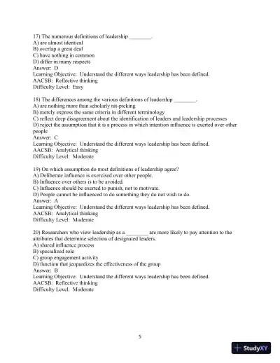 Test Bank for Leadership in Organizations, 9th Edition - Page 6 preview image