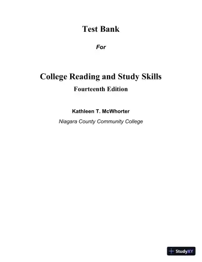 Test Bank for College Reading and Study Skills, 14th Edition - Page 1 preview image