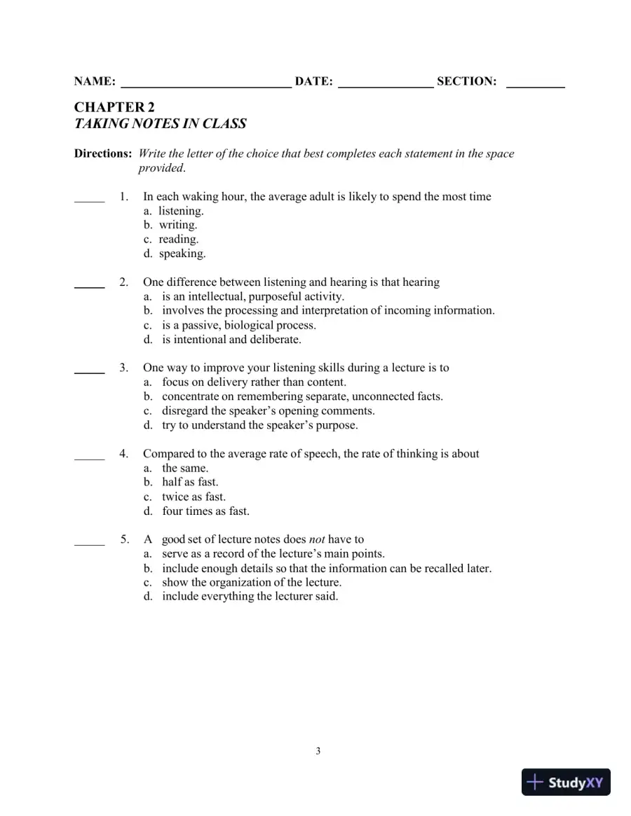 Test Bank for College Reading and Study Skills, 14th Edition, page 10