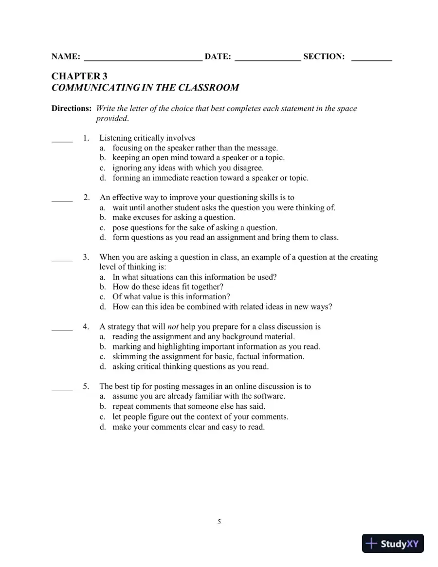 Test Bank for College Reading and Study Skills, 14th Edition, page 12