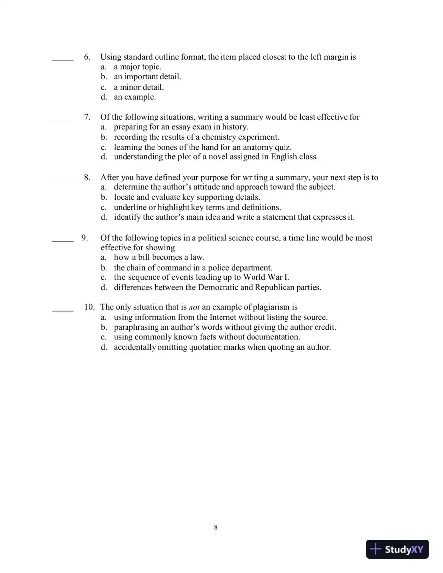 Test Bank for College Reading and Study Skills, 14th Edition, page 15