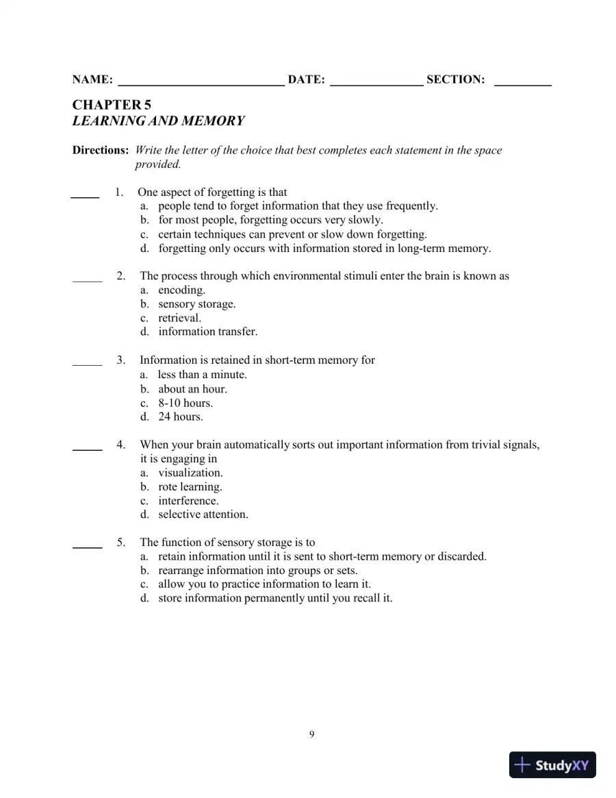 Test Bank for College Reading and Study Skills, 14th Edition, page 16