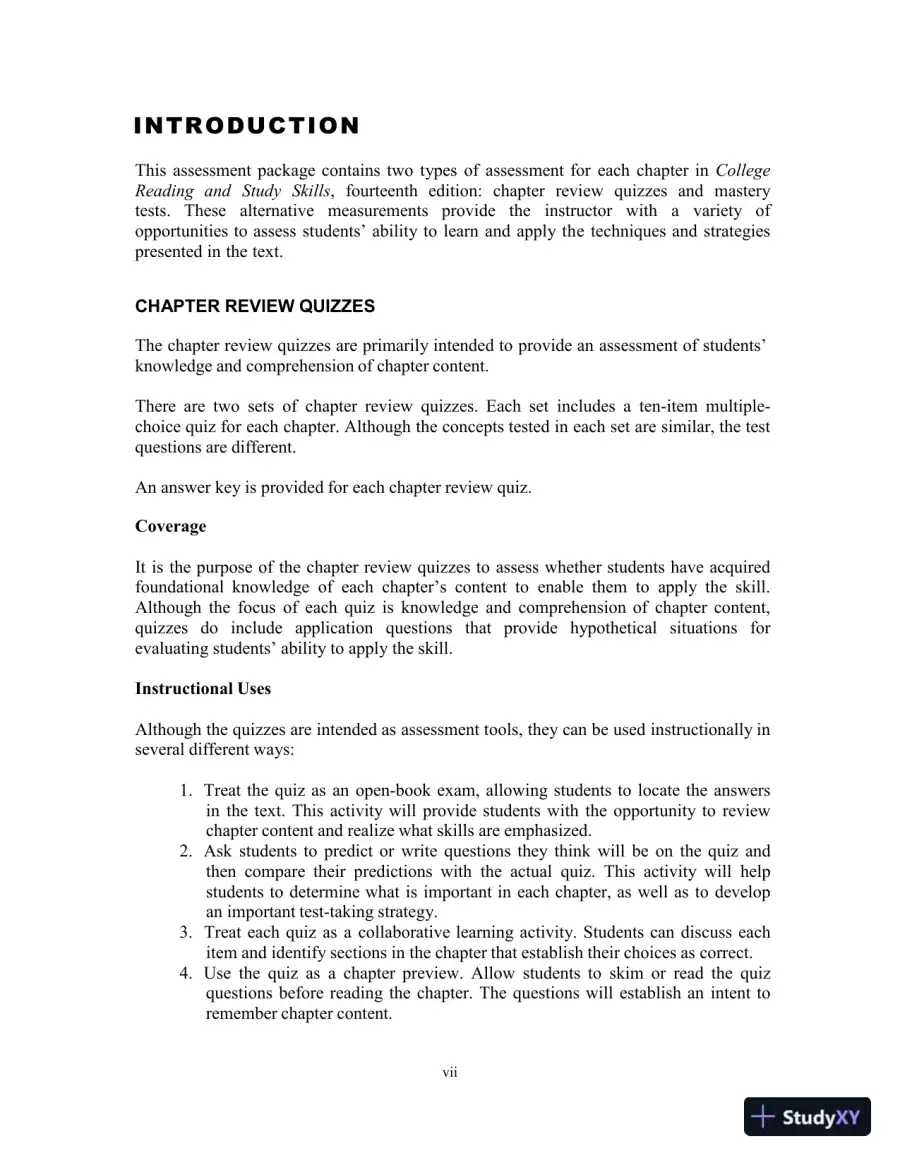 Test Bank for College Reading and Study Skills, 14th Edition, page 5