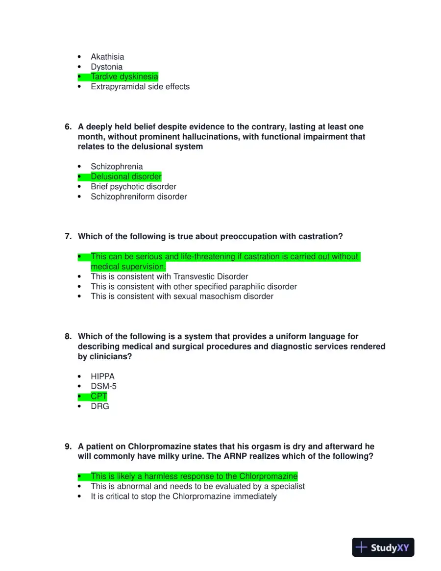 NRNP6675 Neurology Week 6 Midterm Exam With Answers (100 Solved Questions), page 3
