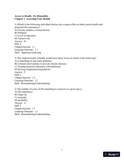 Test Bank for Access To Health, 15th Edition - Page 1 preview image