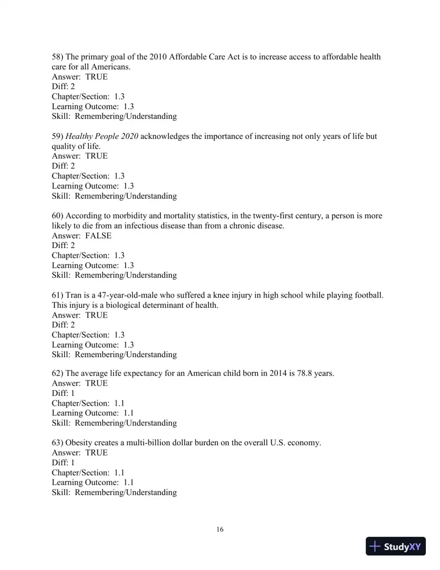 Test Bank for Access To Health, 15th Edition, page 17