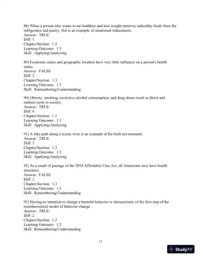 Test Bank for Access To Health, 15th Edition - Page 22 preview image