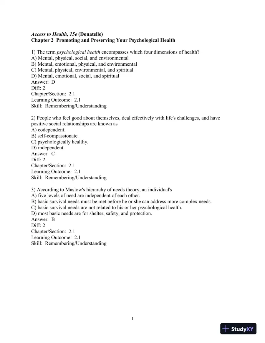 Test Bank for Access To Health, 15th Edition, page 26