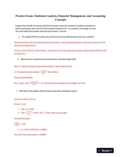 Practice Exam: Statistical Analysis, Financial Management, and Accounting Concepts - Page 1 preview image