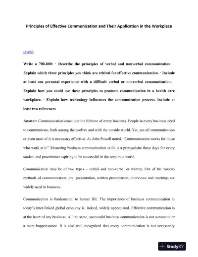 Principles of Effective Communication and Their Application in the Workplace - Page 1 preview image