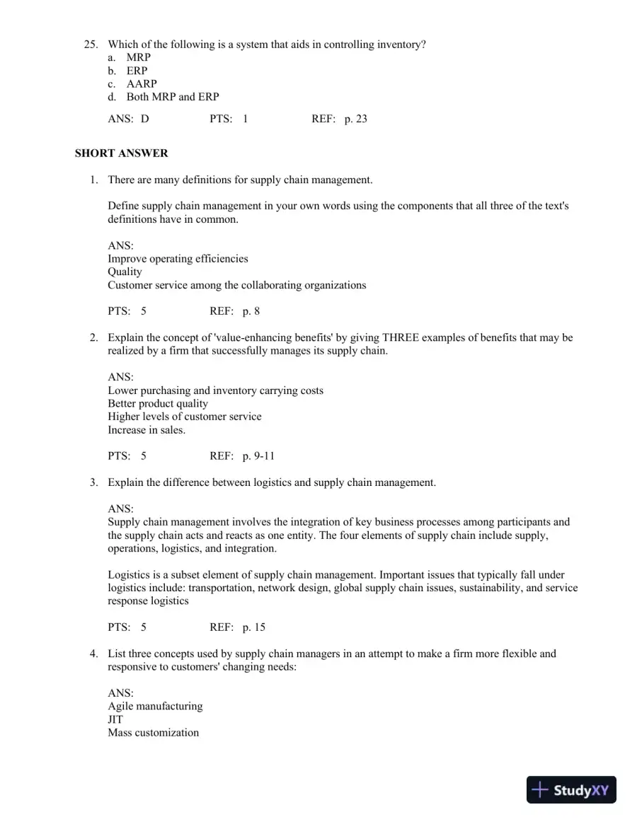 Test Bank For Principles Of Supply Chain Management: A Balanced Approach, 3rd Edition, page 8