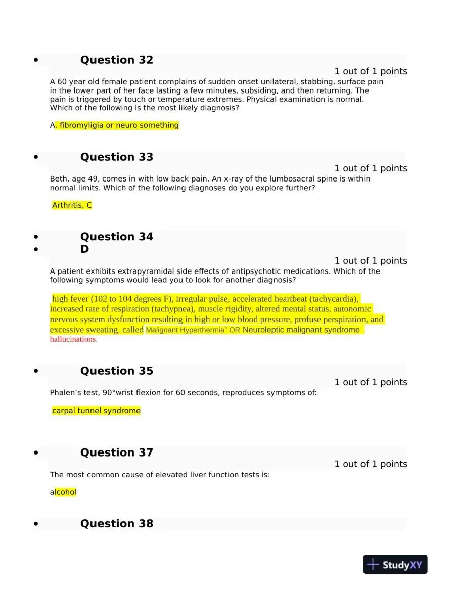 Clinical Analysis Final Exam With Answers (143 Solved Questions), page 8