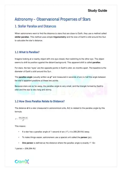 Astronomy - Observational Properties of Stars - Page 1 preview image