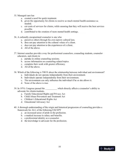 Solution Manual for Orientation to the Counseling Profession: Advocacy, Ethics, and Essential Professional Foundations, 3rd Edition - Page 10 preview image