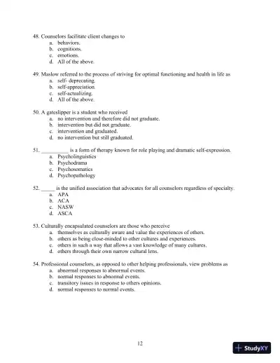 Solution Manual for Orientation to the Counseling Profession: Advocacy, Ethics, and Essential Professional Foundations, 3rd Edition - Page 12 preview image