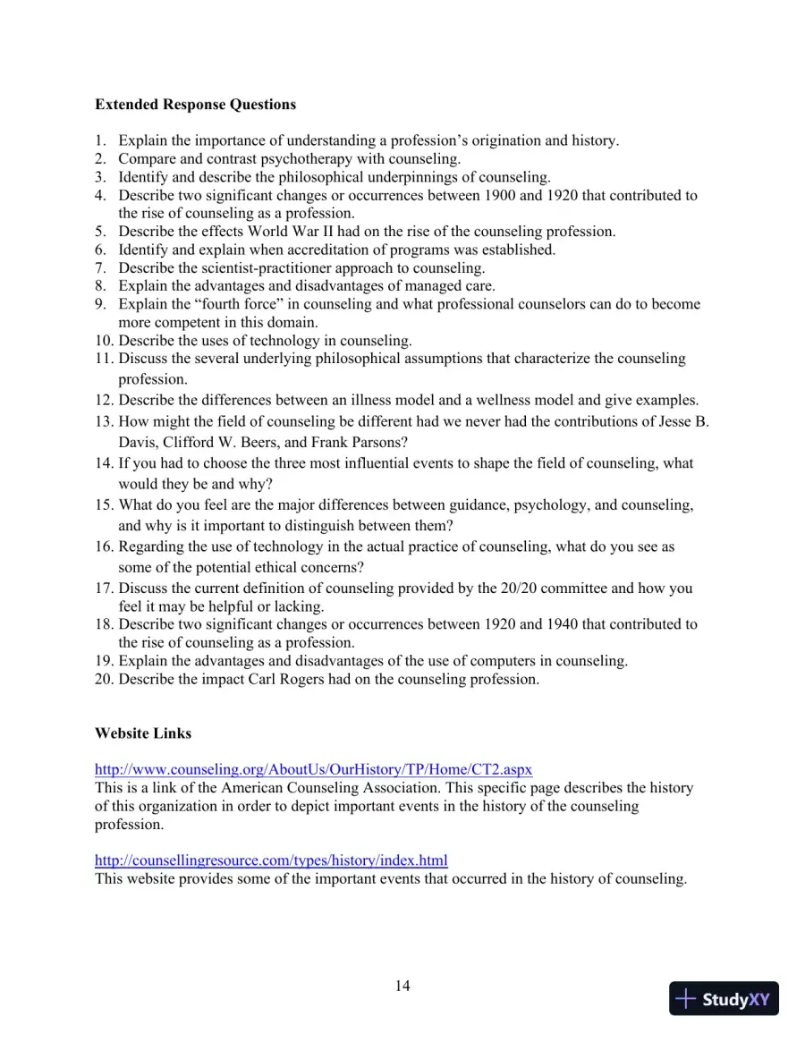 Solution Manual for Orientation to the Counseling Profession: Advocacy, Ethics, and Essential Professional Foundations, 3rd Edition, page 14