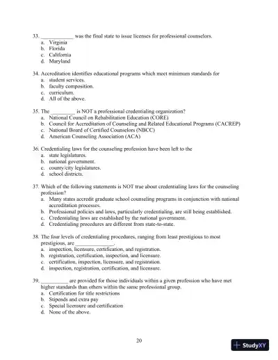 Solution Manual for Orientation to the Counseling Profession: Advocacy, Ethics, and Essential Professional Foundations, 3rd Edition - Page 20 preview image
