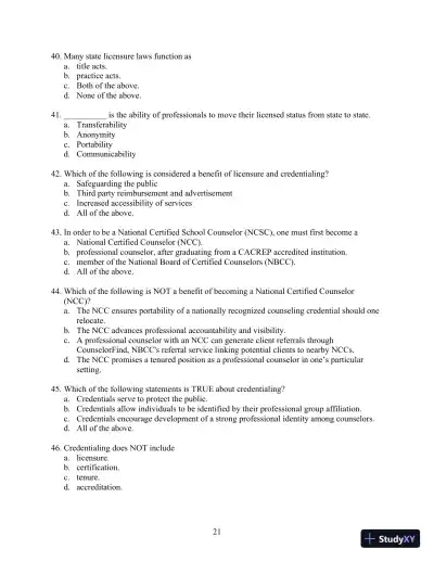 Solution Manual for Orientation to the Counseling Profession: Advocacy, Ethics, and Essential Professional Foundations, 3rd Edition - Page 21 preview image