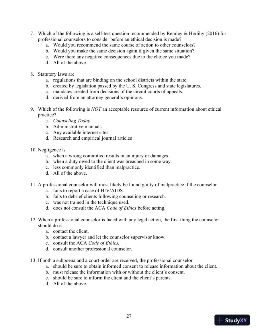 Solution Manual for Orientation to the Counseling Profession: Advocacy, Ethics, and Essential Professional Foundations, 3rd Edition, page 27