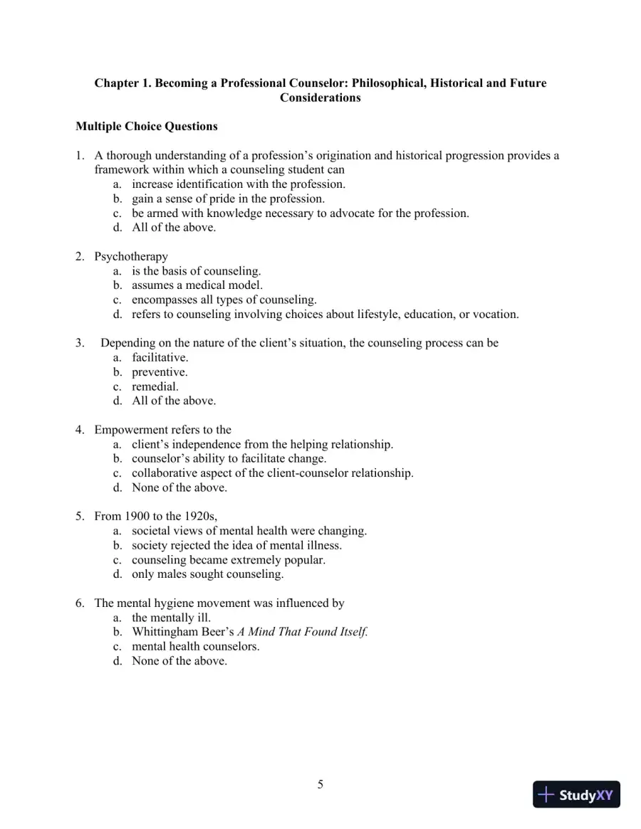 Solution Manual for Orientation to the Counseling Profession: Advocacy, Ethics, and Essential Professional Foundations, 3rd Edition, page 5