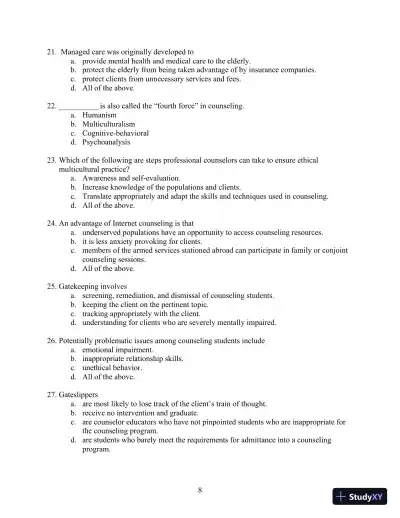 Solution Manual for Orientation to the Counseling Profession: Advocacy, Ethics, and Essential Professional Foundations, 3rd Edition - Page 8 preview image