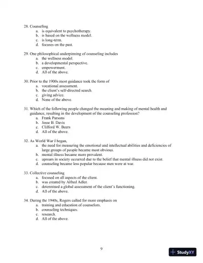 Solution Manual for Orientation to the Counseling Profession: Advocacy, Ethics, and Essential Professional Foundations, 3rd Edition - Page 9 preview image