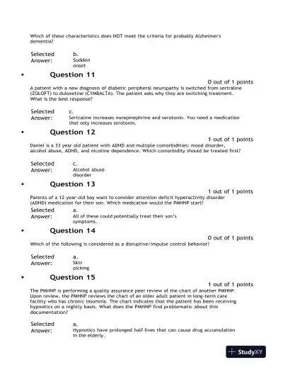 2021 NURS6630 Psychopathology Final Exam With Answers (76 Solved Questions) - Page 4 preview image