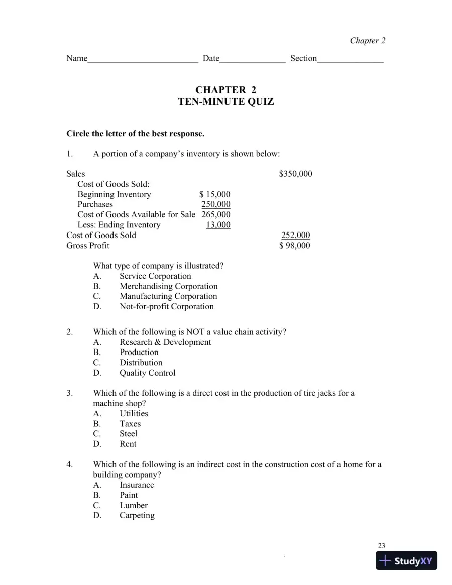 Class Notes for Managerial Accounting, Second Canadian Edition, page 26