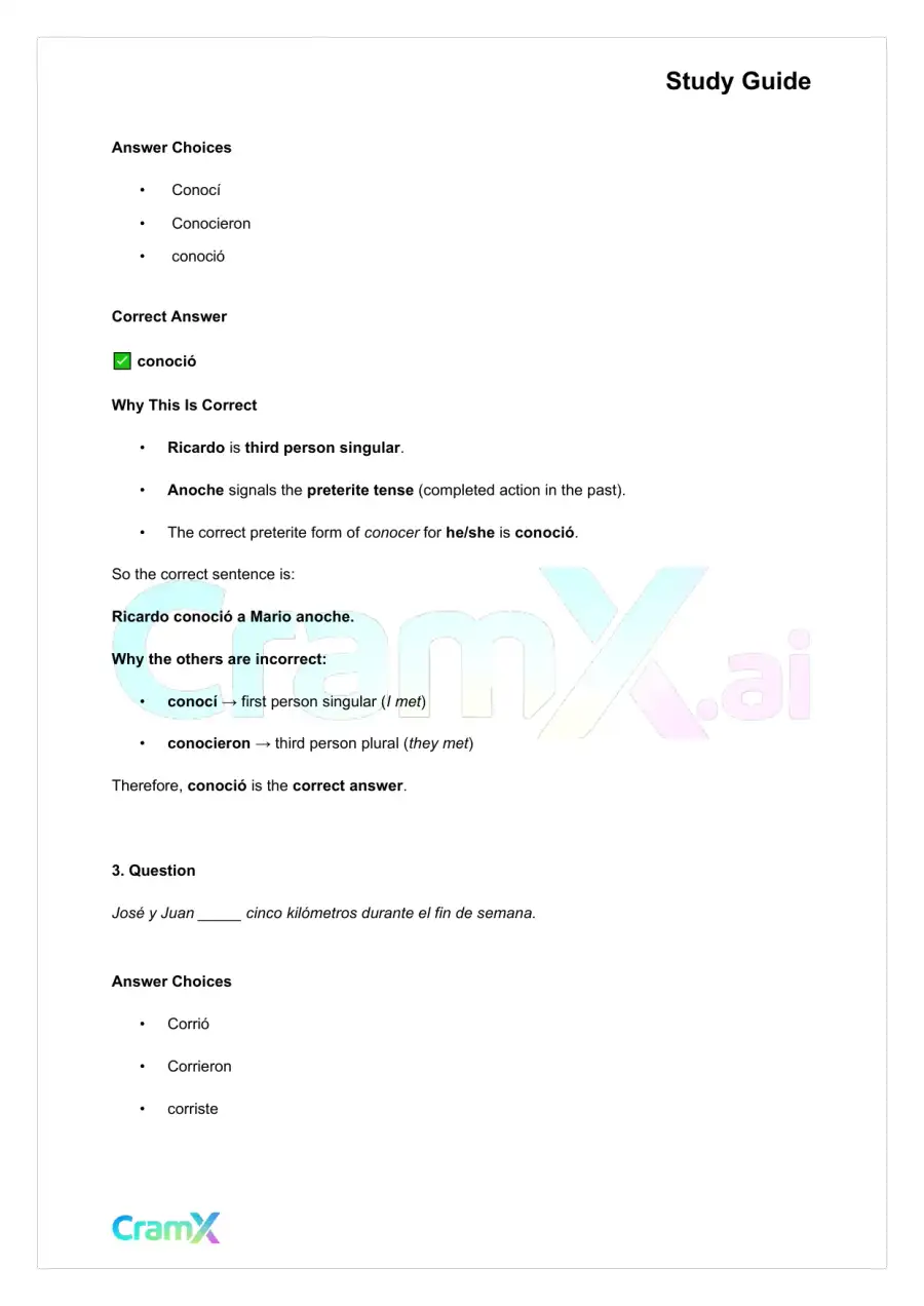 Spanish I - The Preterite Tense, page 2