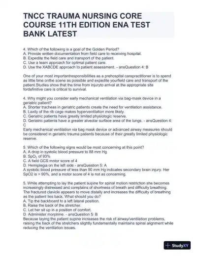 TNCC Trauma Nursing Core Course 11th Edition ENA Test with Answers (220 Solved Questions) - Page 11 preview image