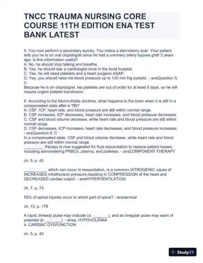 TNCC Trauma Nursing Core Course 11th Edition ENA Test with Answers (220 Solved Questions) - Page 12 preview image