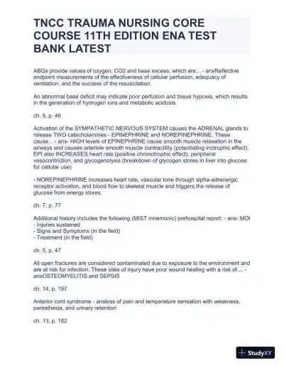 TNCC Trauma Nursing Core Course 11th Edition ENA Test with Answers (220 Solved Questions) - Page 13 preview image