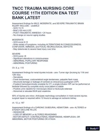 TNCC Trauma Nursing Core Course 11th Edition ENA Test with Answers (220 Solved Questions) - Page 15 preview image