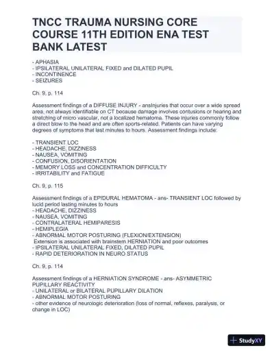 TNCC Trauma Nursing Core Course 11th Edition ENA Test with Answers (220 Solved Questions) - Page 16 preview image