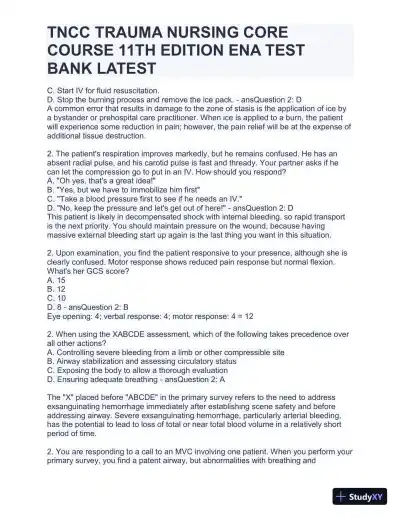 TNCC Trauma Nursing Core Course 11th Edition ENA Test with Answers (220 Solved Questions) - Page 6 preview image