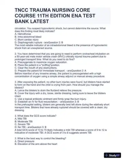 TNCC Trauma Nursing Core Course 11th Edition ENA Test with Answers (220 Solved Questions) - Page 7 preview image